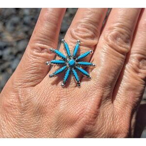 Zuni Ring Turquoise Cluster Spur OG Native American Handmade‎ Jewelry 6.75 *